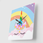 Rainbow Unicorn in de Sky Toddler Vierkante Klok (Hoek)