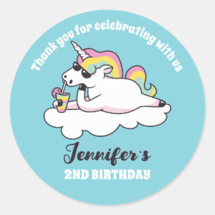 Rainbow Unicorn in Sunbril Birthday Party Favor Ronde Sticker