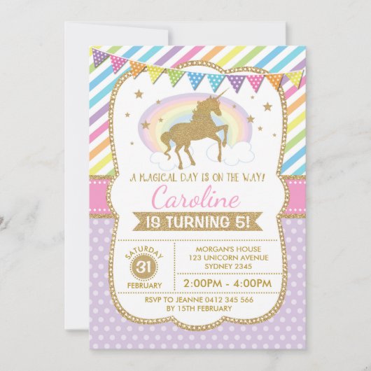 Rainbow Unicorn Invitation Birthday Party nodigt u Kaart (Voorkant)
