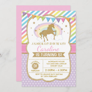 Rainbow Unicorn Invitation Birthday Party nodigt u Kaart