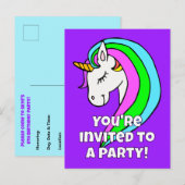 Rainbow Unicorn Invitation Briefkaart (Voorkant / Achterkant)
