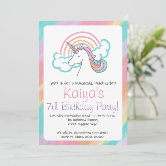 Rainbow Unicorn Invitation Kaart (Staand voorkant)