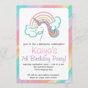 Rainbow Unicorn Invitation Kaart