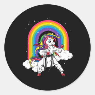 Rainbow Unicorn Karate Taekwondo Mma Judo Kinder G Ronde Sticker