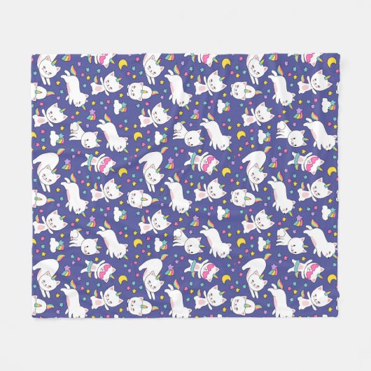 Rainbow Unicorn-Kat Fleece Deken (Voorkant (Horizontaal))