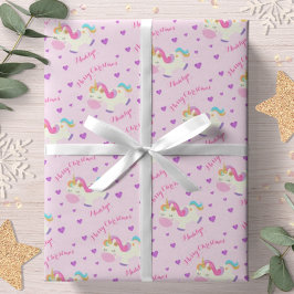 Rainbow Unicorn Kerstmis Glitter Pink Cadeaupapier