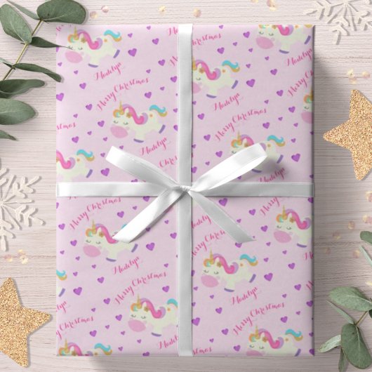 Rainbow Unicorn Kerstmis Glitter Pink Cadeaupapier