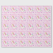 Rainbow Unicorn Kerstmis Glitter Pink Cadeaupapier (Vlak)