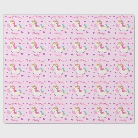 Rainbow Unicorn Kerstmis Glitter Pink Cadeaupapier (Vlak)