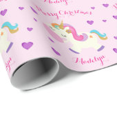 Rainbow Unicorn Kerstmis Glitter Pink Cadeaupapier (Rol Hoek)