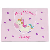 Rainbow Unicorn Kerstmis Glitter Pink Groot Cadeauzakje (Voorkant)