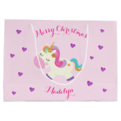Rainbow Unicorn Kerstmis Glitter Pink Groot Cadeauzakje (Achterkant)