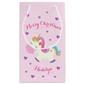 Rainbow Unicorn Kerstmis Glitter Pink Klein Cadeauzakje (Achterkant)