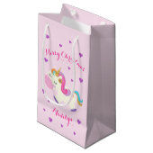 Rainbow Unicorn Kerstmis Glitter Pink Klein Cadeauzakje (Voorkant Gekanteld)