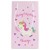 Rainbow Unicorn Kerstmis Glitter Pink Klein Cadeauzakje (Voorkant)