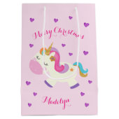 Rainbow Unicorn Kerstmis Glitter Pink Medium Cadeauzakje (Achterkant)
