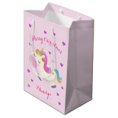 Rainbow Unicorn Kerstmis Glitter Pink Medium Cadeauzakje (Achterkant Gekanteld)