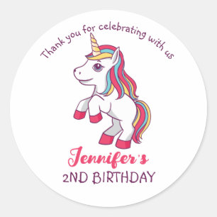 Rainbow Unicorn Kids Birthday Party Favor Ronde Sticker