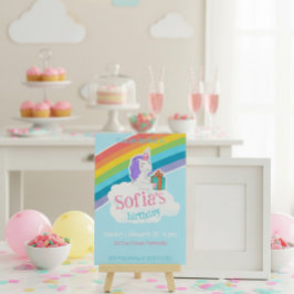 Rainbow Unicorn Kids Party Invitation Kaart