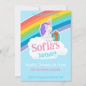 Rainbow Unicorn Kids Party Invitation Kaart (Voorkant)