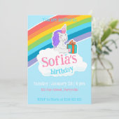 Rainbow Unicorn Kids Party Invitation Kaart (Staand voorkant)