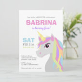 Rainbow Unicorn Kids Verjaardagsfeestje Uitnodigin Kaart (Staand voorkant)