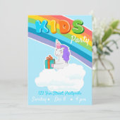 Rainbow Unicorn Kinder Partij Uitnodiging (Staand voorkant)