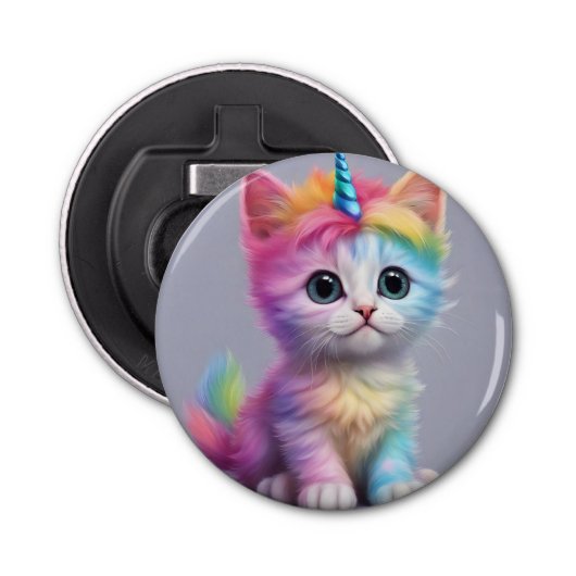 Rainbow Unicorn Kitten Button Flesopener (Voorkant)