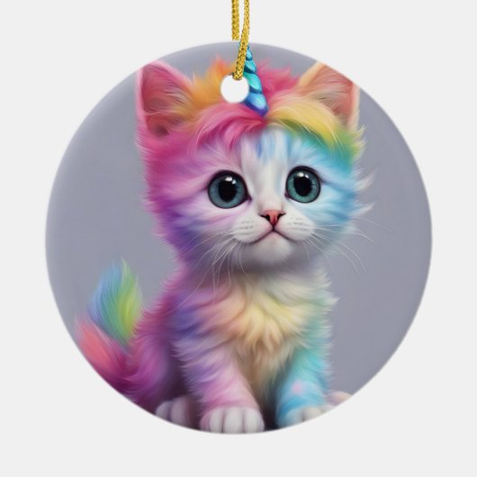 Rainbow Unicorn Kitten Keramisch Ornament (Voorkant)
