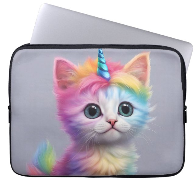 Rainbow Unicorn Kitten Laptop Sleeve (Voorkant)