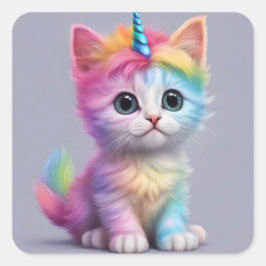 Rainbow Unicorn Kitten Vierkante Sticker