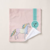Rainbow Unicorn, kleurrijke sterstaven monogram Bad Handdoek (Wasdoekje)