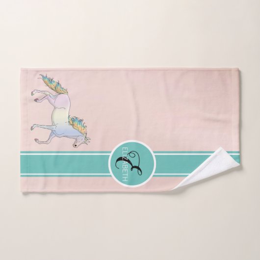 Rainbow Unicorn, kleurrijke sterstaven monogram Bad Handdoek (Handdoek)