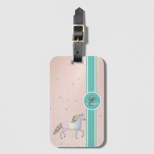 Rainbow Unicorn, kleurrijke sterstaven monogram Bagagelabel (Voorkant (verticaal))