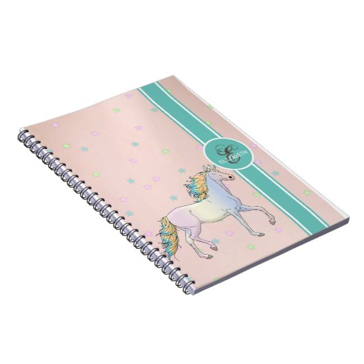 Rainbow Unicorn, kleurrijke sterstaven monogram Notitieboek (Rechterzijde)
