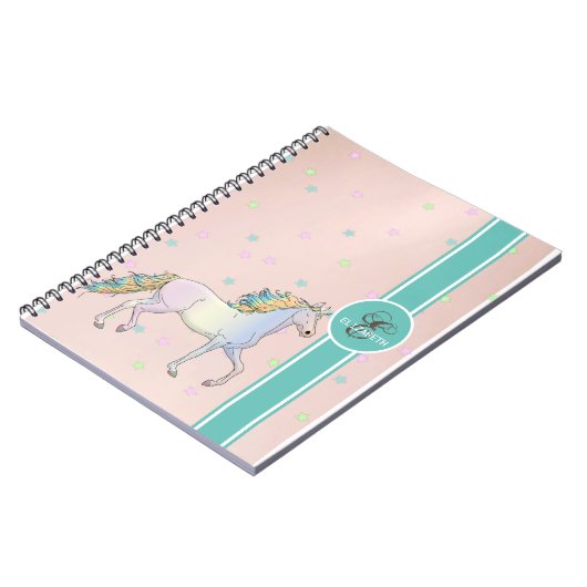Rainbow Unicorn, kleurrijke sterstaven monogram Notitieboek (Linkerzijde)