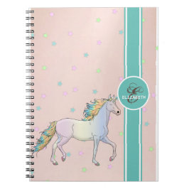 Rainbow Unicorn, kleurrijke sterstaven monogram Notitieboek