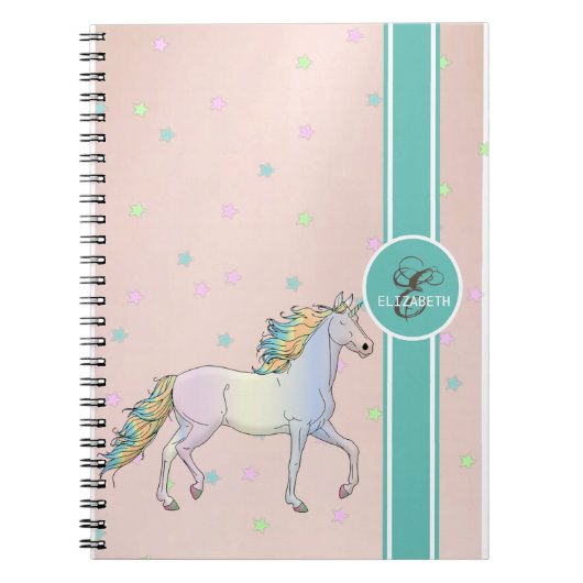Rainbow Unicorn, kleurrijke sterstaven monogram Notitieboek (Voorkant)