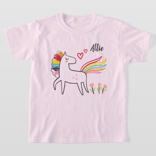 Rainbow Unicorn Love Custom Name T-shirt (Laagn)