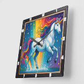 Rainbow Unicorn Magic Fantasy Vierkante Klok (Hoek)