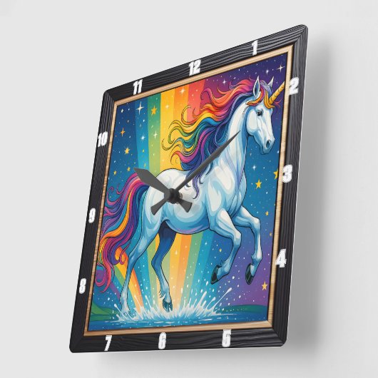 Rainbow Unicorn Magic Fantasy Vierkante Klok (Hoek)