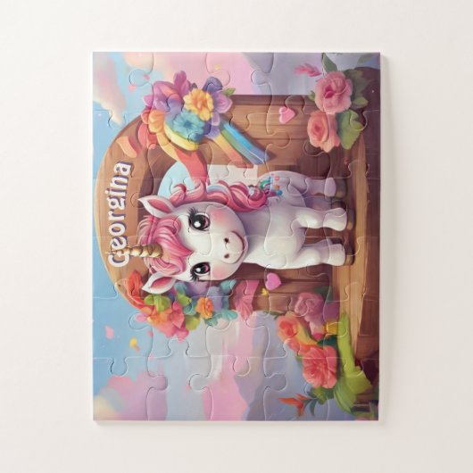 Rainbow Unicorn Magic gepersonaliseerd Legpuzzel (Verticaal)