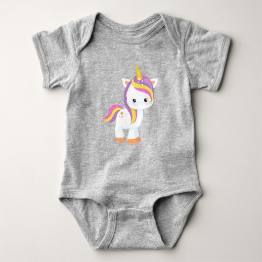 Rainbow Unicorn, Magic Unicorn, Cute Unicorn, Star Romper (Voorkant)