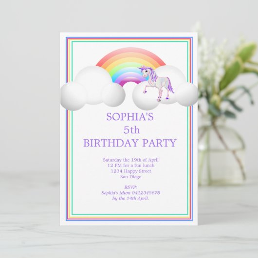 Rainbow Unicorn Magical Cute Birthday Kaart (Staand voorkant)