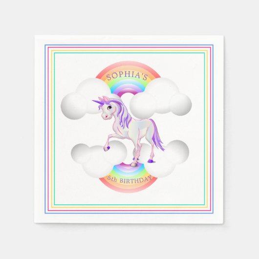 Rainbow Unicorn Magical Cute Birthday Servet (Voorkant)