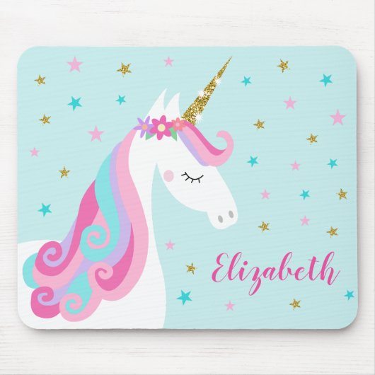 Rainbow Unicorn Magical Glitter Aqua Muismat (Voorkant)