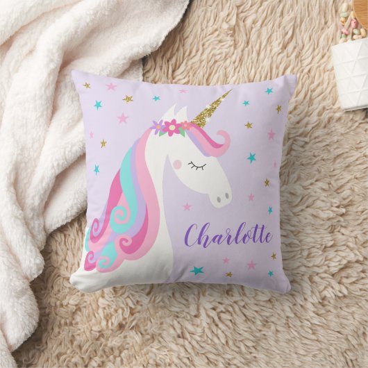 Rainbow Unicorn Magical Glitter Paars Kussen (Deken)