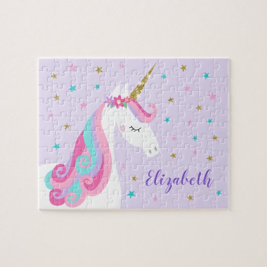Rainbow Unicorn Magical Glitter Paars Legpuzzel (Horizontaal)