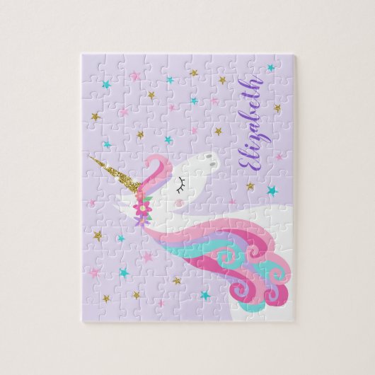 Rainbow Unicorn Magical Glitter Paars Legpuzzel (Verticaal)