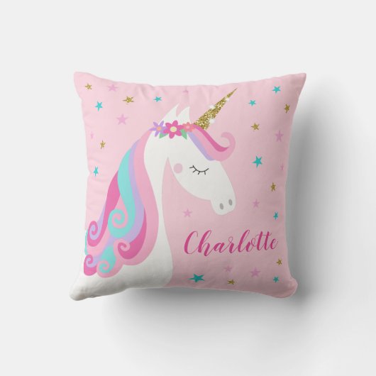 Rainbow Unicorn Magical Glitter Pink Kussen (Achterkant)